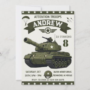 Invitation d'anniversaire de char de l'armée camou