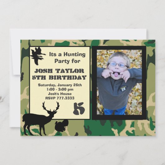 Invitation d'anniversaire de chasse de Camo de (Devant)