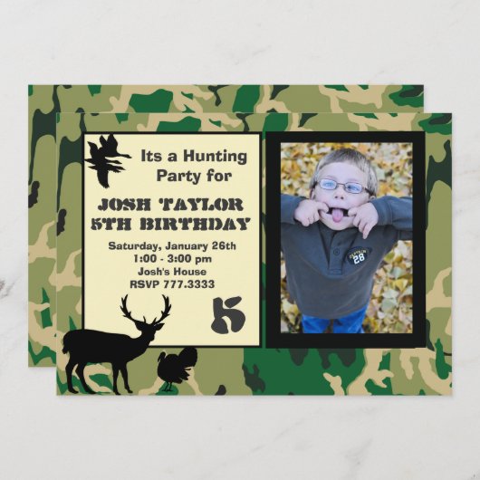 Invitation d'anniversaire de chasse de Camo de (Devant / Derrière)