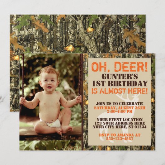 Invitation d'anniversaire de chasse de cerfs (Devant / Derrière)