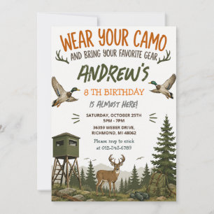 Invitation d'anniversaire de chasse personnalisée 