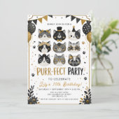Invitation d'anniversaire de chat en or noir (Debout devant)