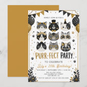Invitation d'anniversaire de chat en or noir (Devant / Derrière)