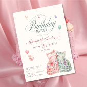 Invitation d'anniversaire de chat floral pastel po
