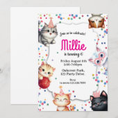 Invitation d'anniversaire de chat, invitation de f (Devant / Derrière)