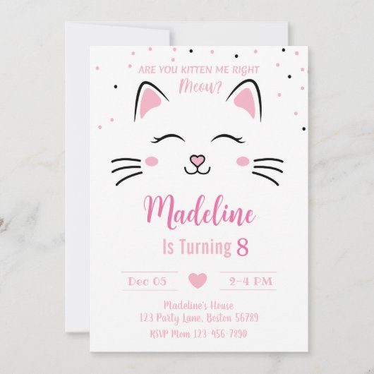Invitation d'anniversaire de chat Kitten Invitatio (Devant)