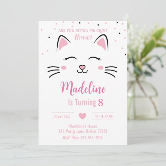 Invitation d'anniversaire de chat Kitten Invitatio (Debout devant)