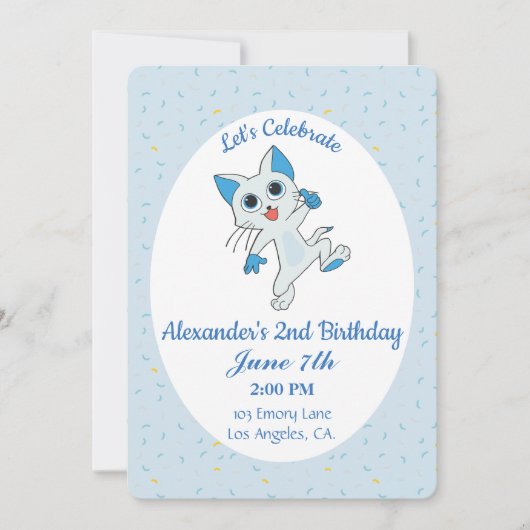 Invitation d'anniversaire de chat mignon (Devant)