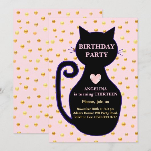 Invitation d'anniversaire de chat mignon (Devant / Derrière)