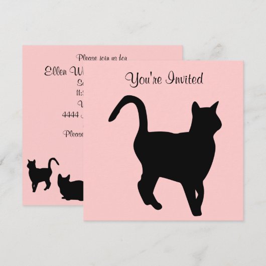 Invitation d'anniversaire de chat noir (Devant / Derrière)