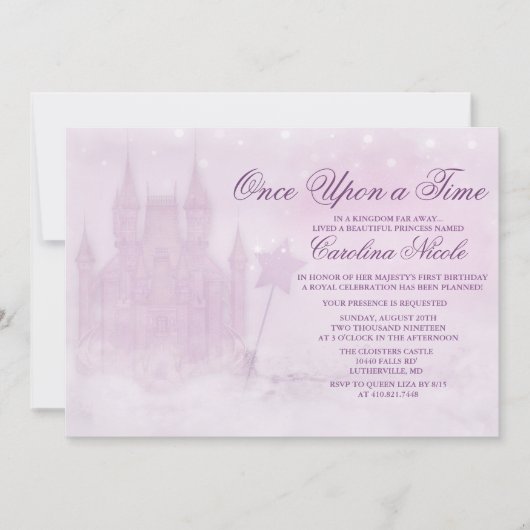 Invitation d'anniversaire de château de conte de f (Devant)