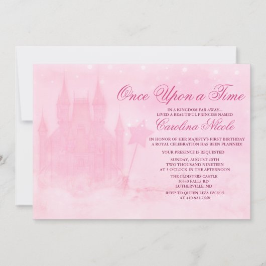 Invitation d'anniversaire de château de conte de f (Devant)