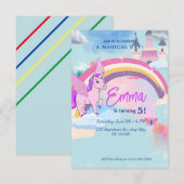 Invitation d'anniversaire de château de licorne mi (Devant / Derrière)