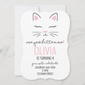 Invitation d'anniversaire de chaton avec coeurs ro (Devant)