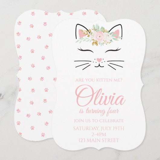 Invitation d'anniversaire de chaton avec visage de (Devant / Derrière)
