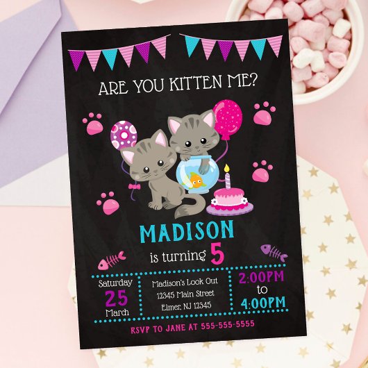 Invitation d'anniversaire de chaton / Fête de chat