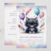 Invitation d'anniversaire de chaton noir Mignon Bo (Devant / Derrière)