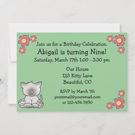 Invitation d'anniversaire de chats Kitty pour fill (Devant)