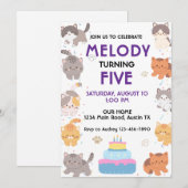 Invitation d'anniversaire de chats mignons (Devant / Derrière)