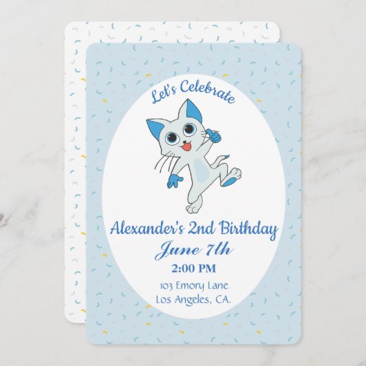 Invitation d'anniversaire de chats mignons (Devant / Derrière)