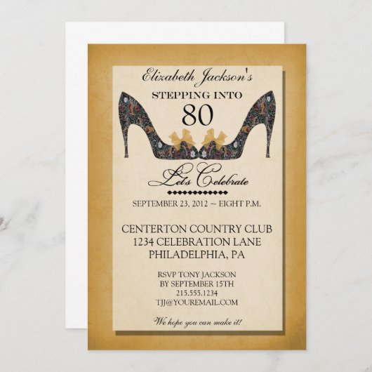 Invitation d'anniversaire de chaussure florale (Devant / Derrière)