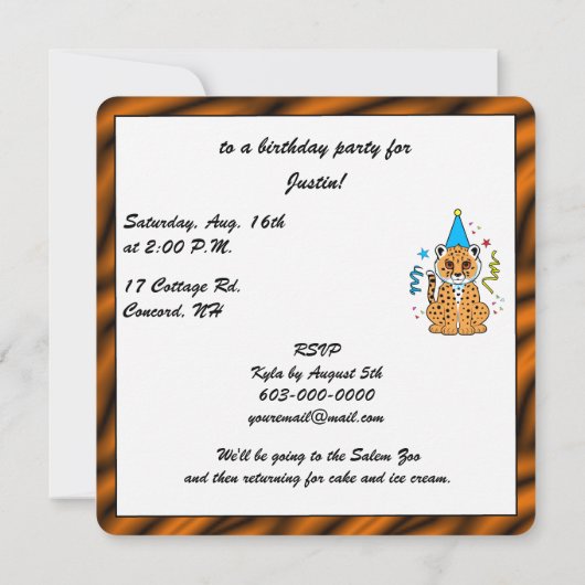 Invitation d'anniversaire de Cheetah Cub (Dos)