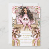 Invitation d'anniversaire de cheval de fille brune (Devant)