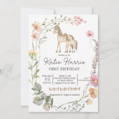 Invitation d'anniversaire de cheval fleur sauvage (Devant)