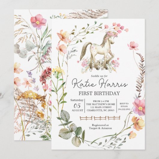 Invitation d'anniversaire de cheval, invitation d' (Devant / Derrière)