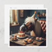 Invitation d'anniversaire de cheval mangeant du gâ (Devant / Derrière)