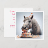Invitation d'anniversaire de cheval mangeant du gâ (Devant / Derrière)