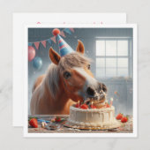 Invitation d'anniversaire de cheval mangeant du gâ (Devant / Derrière)