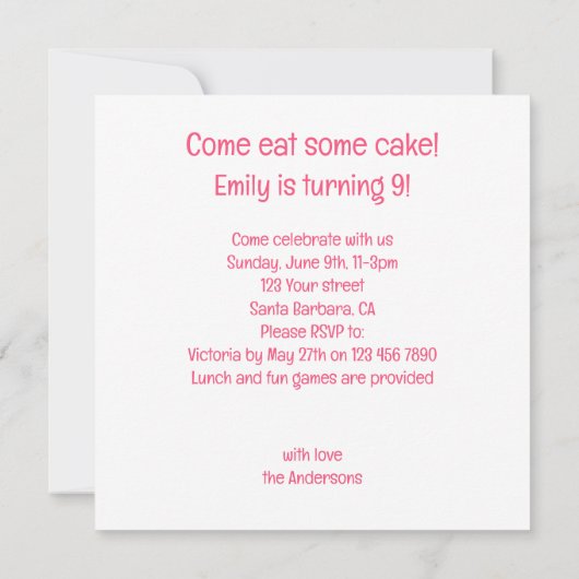 Invitation d'anniversaire de cheval mangeant du gâ (Dos)