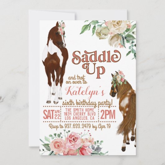 Invitation d'anniversaire de cheval Saddle Up (Devant)