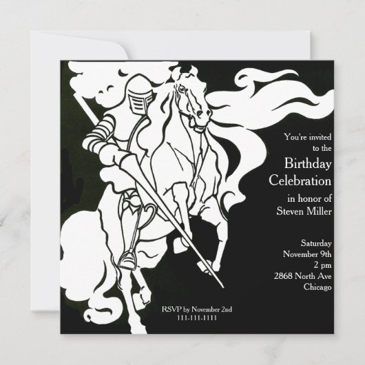 Invitation d'anniversaire de chevalier blanc (Devant)