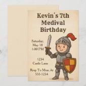 Invitation d'anniversaire de chevalier médiéval (Devant / Derrière)