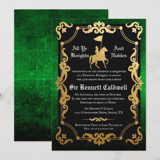 Invitation d'anniversaire de chevalier médiéval jo (Devant / Derrière)