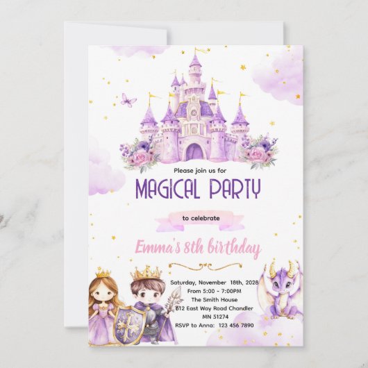 Invitation d'anniversaire de chevalier princesse v (Devant)