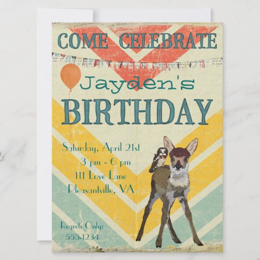 Invitation d'anniversaire de Chevron de faon et de (Devant)
