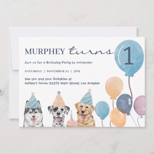 Invitation d'anniversaire de chien (Devant)