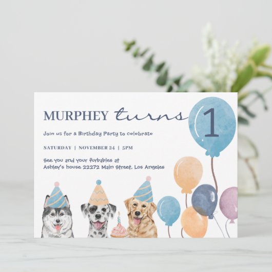 Invitation d'anniversaire de chien (Debout devant)