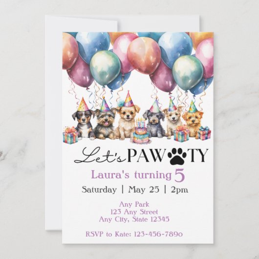 Invitation d'anniversaire de chien (Devant)
