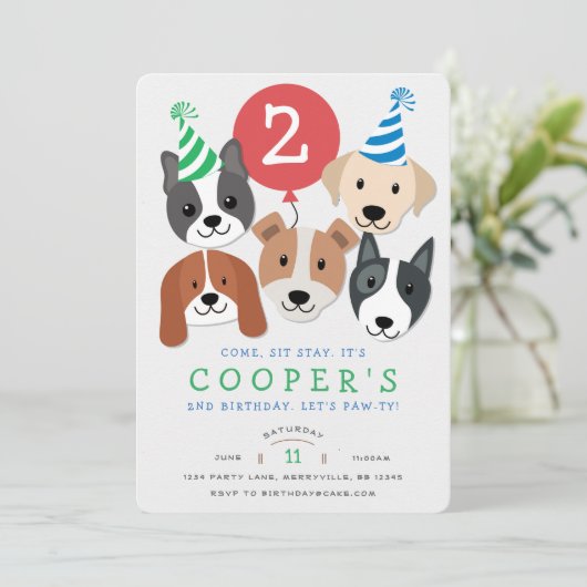 Invitation d'anniversaire de chien (Debout devant)