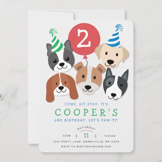 Invitation d'anniversaire de chien (Devant)