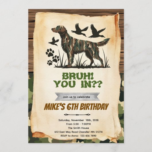 Invitation d'anniversaire de chien de chasse (Devant)