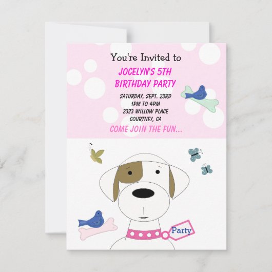 Invitation d'anniversaire de chien de dessin animé (Devant)