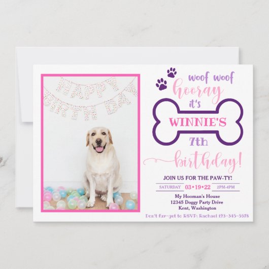 Invitation d'anniversaire de chien | Doggy Invitat (Devant)