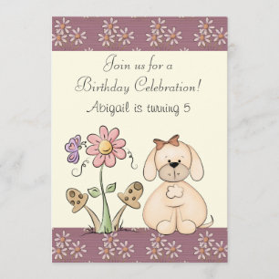 Invitation d'anniversaire de chien et de fleurs po