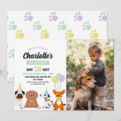 Invitation d'anniversaire de chien Fille Garçon Fê (Devant / Derrière)