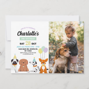 Invitation d'anniversaire de chien Fille Garçon Fê